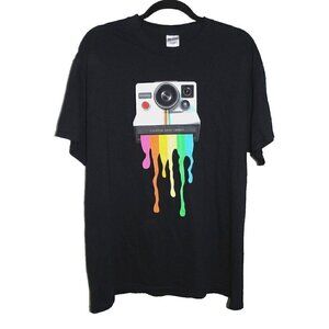 GILDAN Polaroid Land Camera black 100% cotton T shirt men's size L